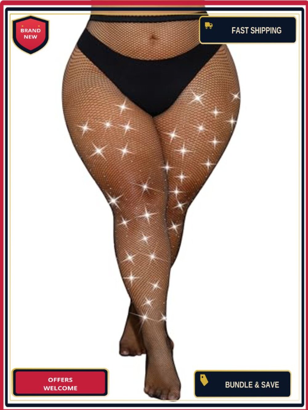 Rhinestone Fishnet Tights Sparkly Mesh High Waisted Hosiery
